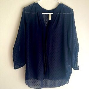 Women’s V-Neck Swiss Dot Sheer Blouse - Navy - Medium